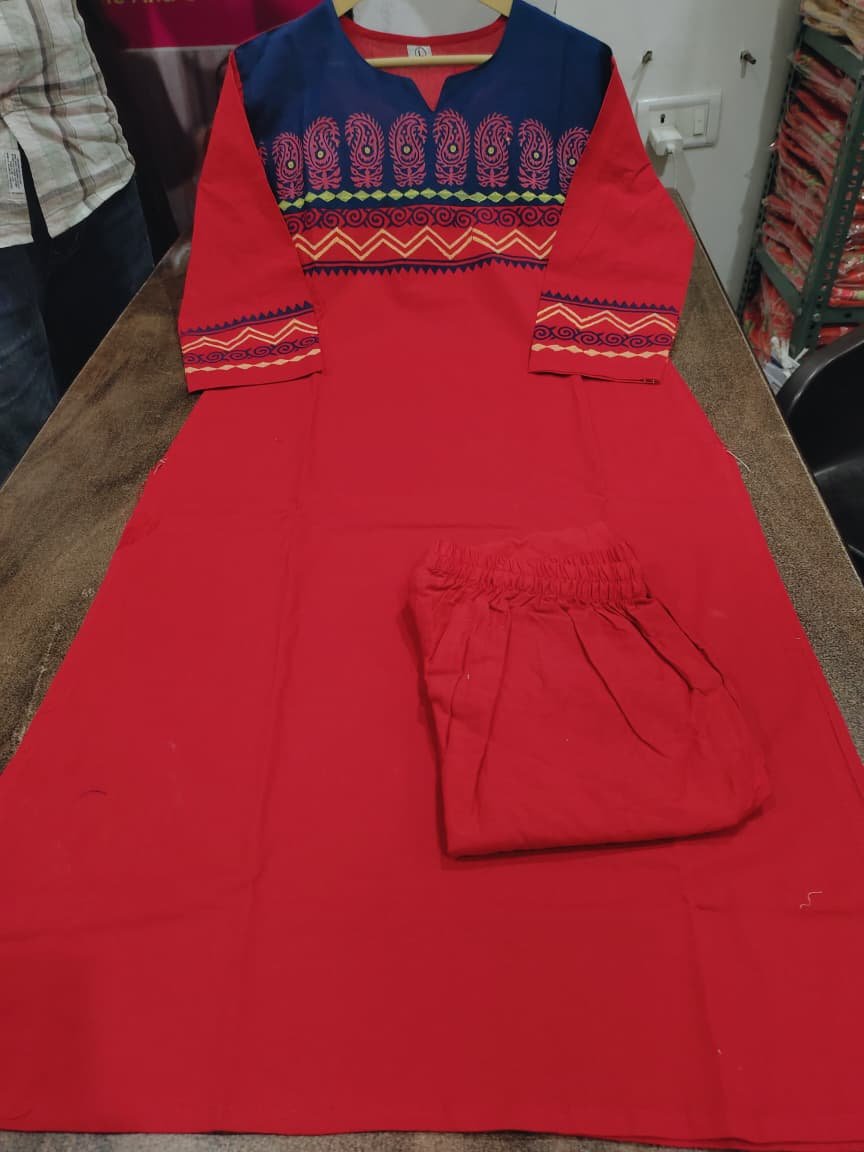 Block Print Cotton Kurti Palazzo Set